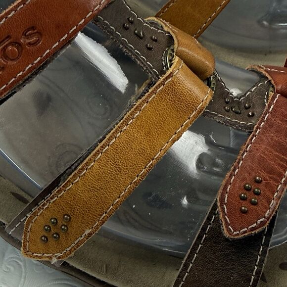 Taos Tribute Leather Slide Sandals Women 8 Brown Gladiator Strappy Comfort - Picture 10 of 11